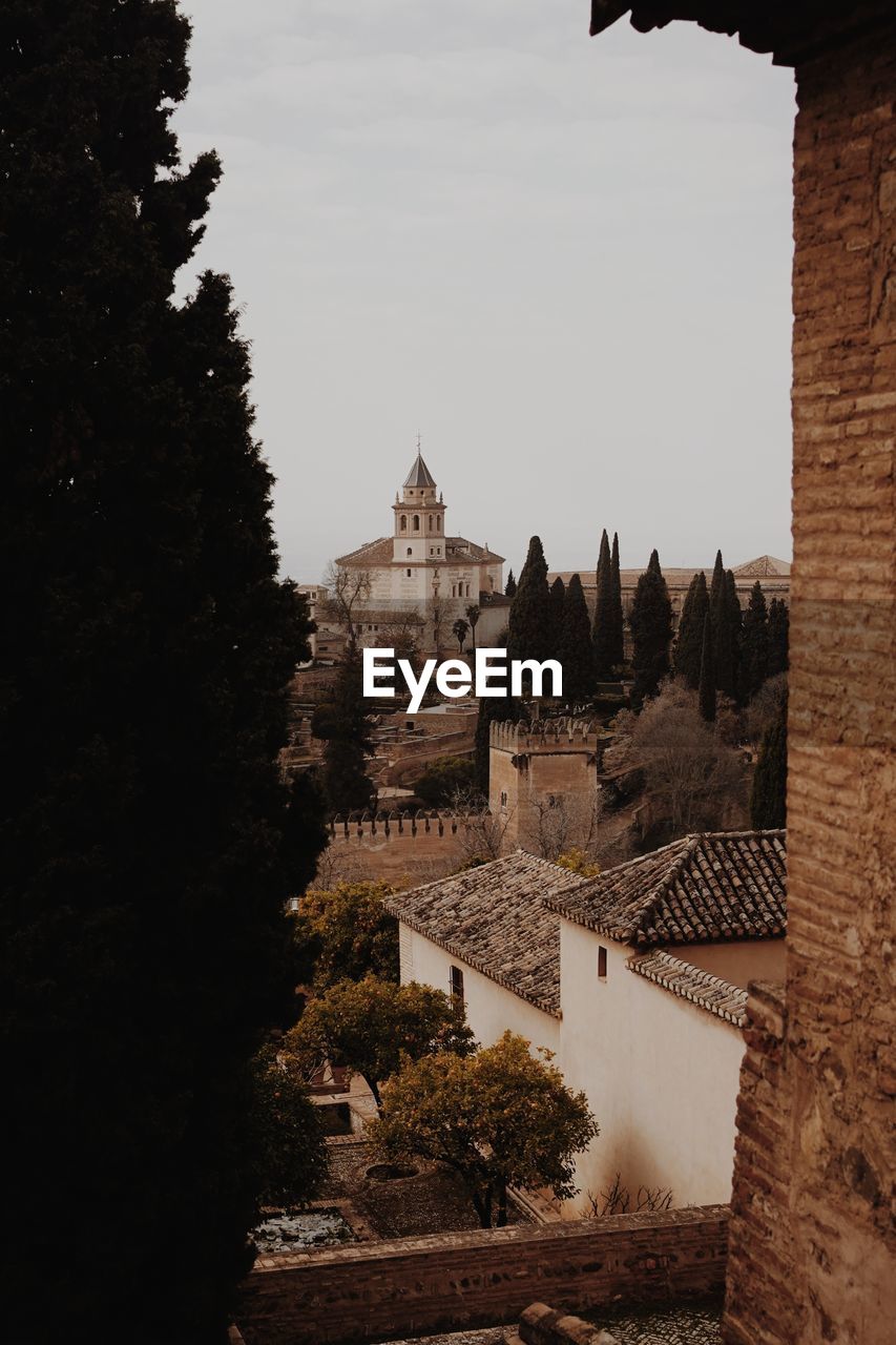 High angle view of buildings in city in alhambra, granada