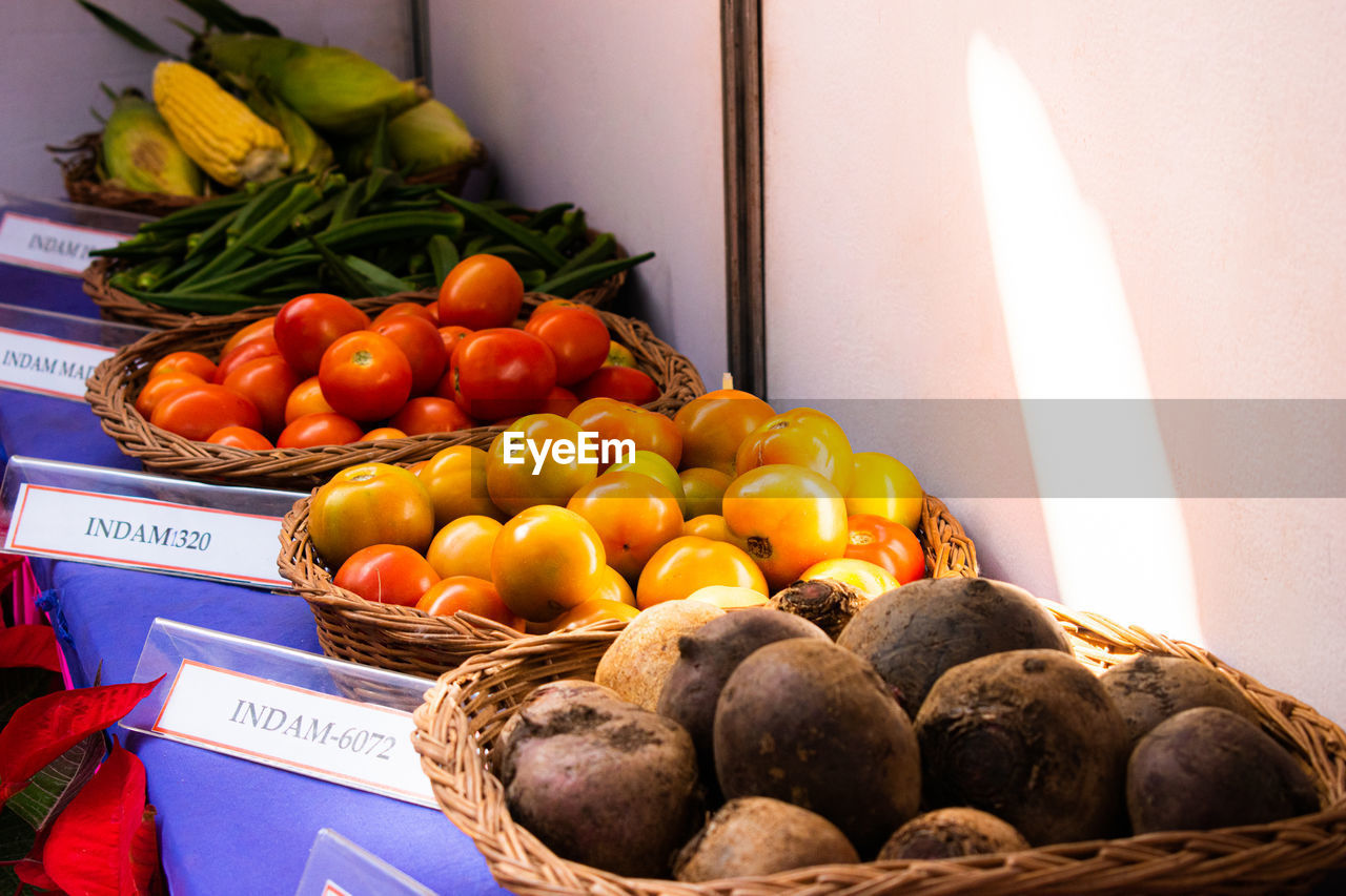 high angle view of fruits in container