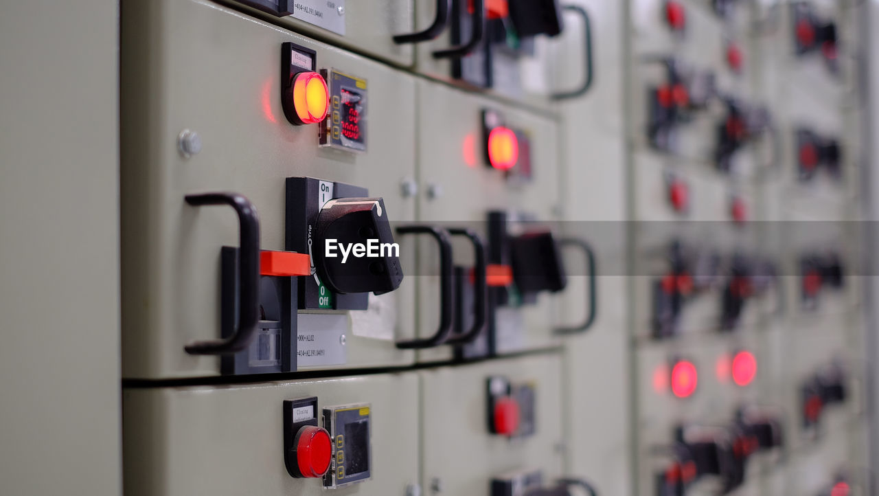 Close-up of control panel in factory