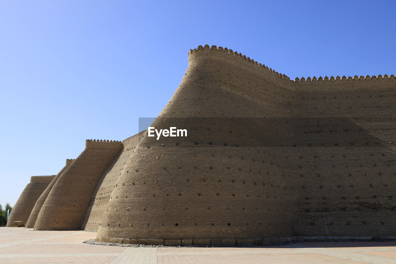 low angle view of old building against clear sky