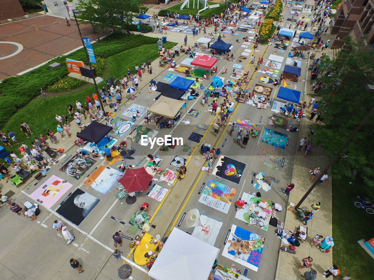 high angle view of city street