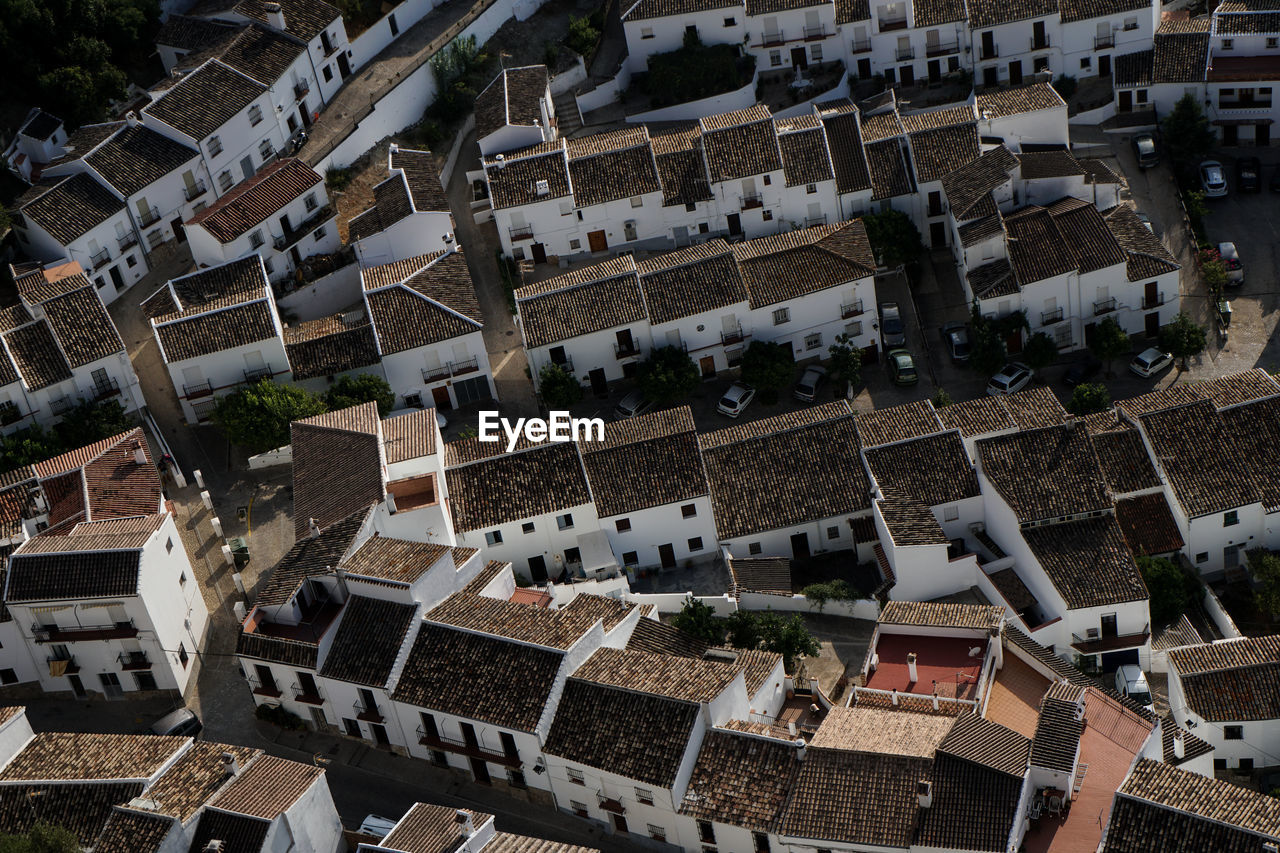 High angle view of buildings in city