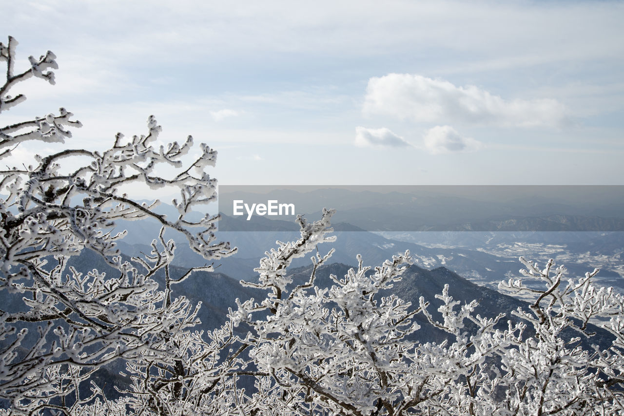 Scenic view of snowcapped mountains against sky