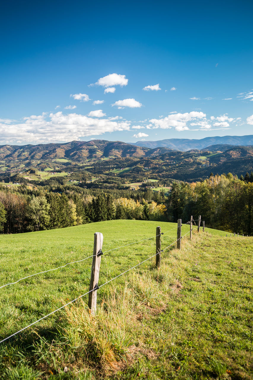 SCENIC VIEW OF LANDSCAPE AND MOUNTAINS AGAINST SKY