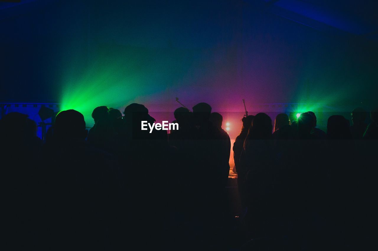 Silhouette crowd enjoying concert at night