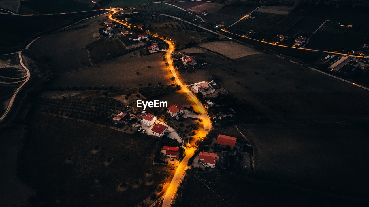 High angle view of traffic on road at night