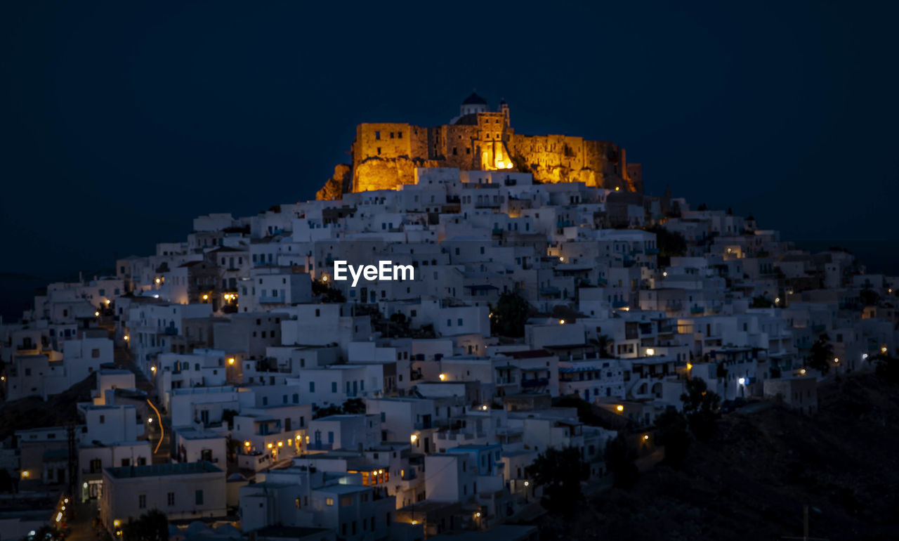 Buildings at santorini during night