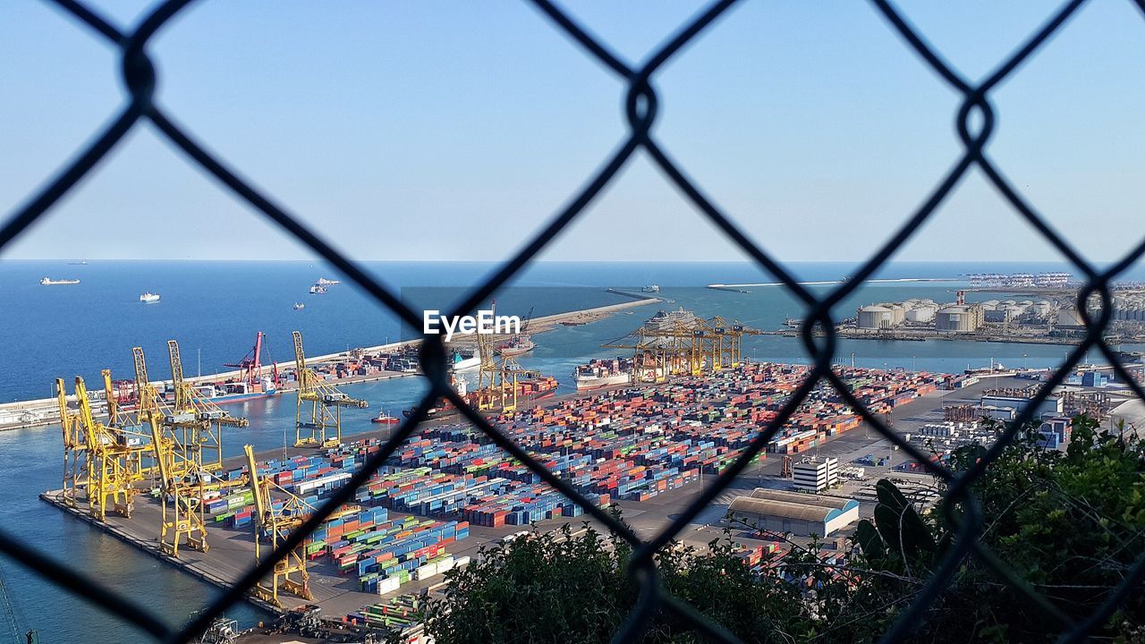 Harbor seen through chainlink fence