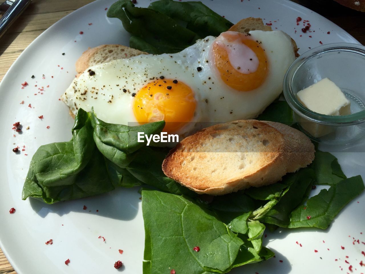 High angle view of breakfast served in plate