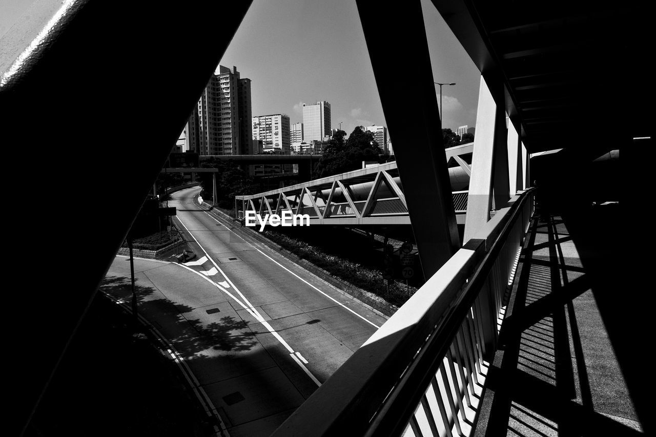 High angle view of road seen from bridge in city