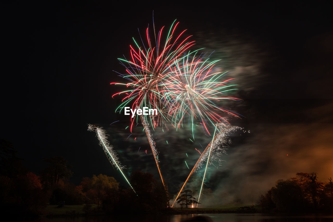 Long exposure of fireworks at sherborne castle in dorset