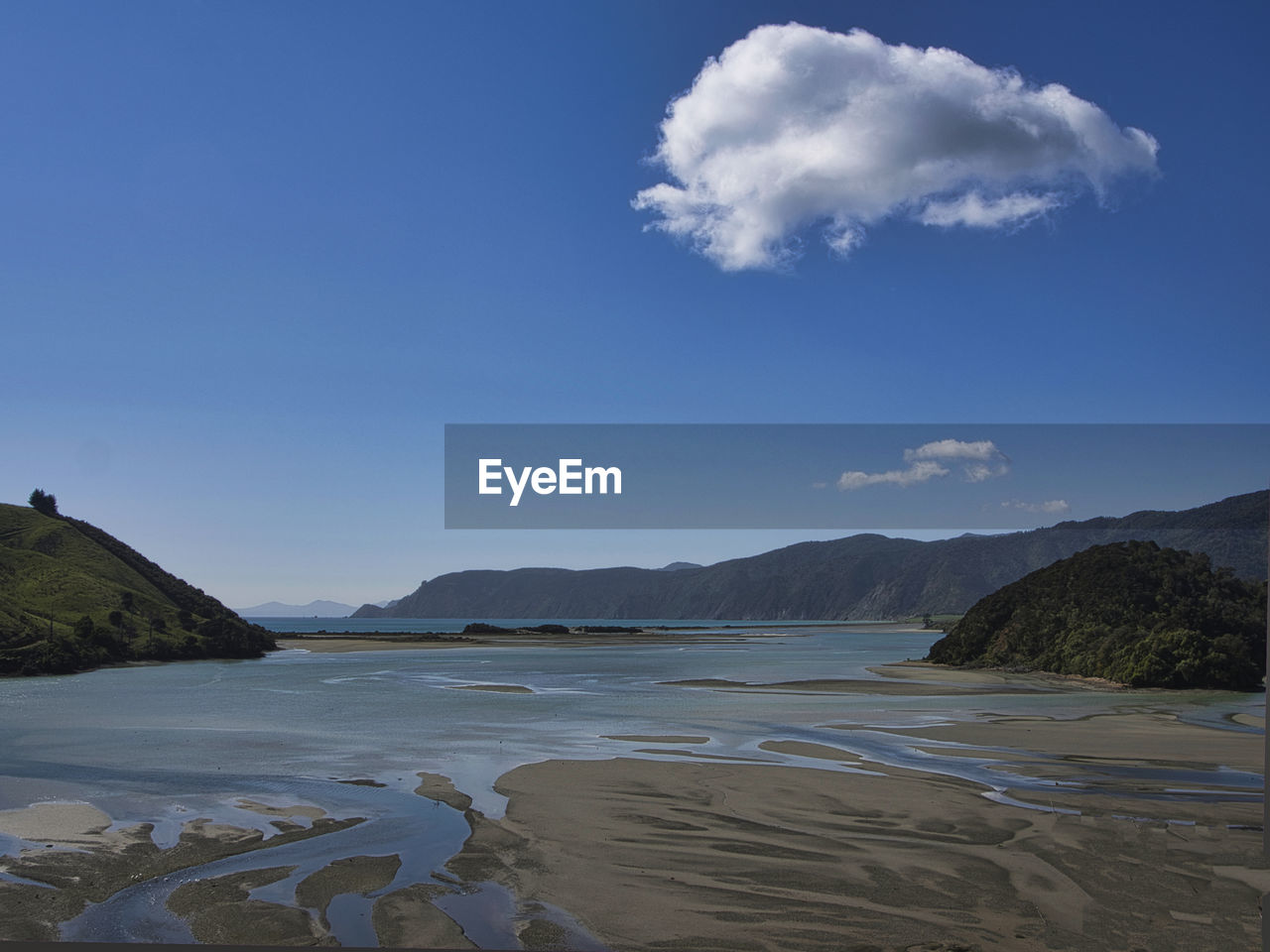 Scenic view of sea against blue sky