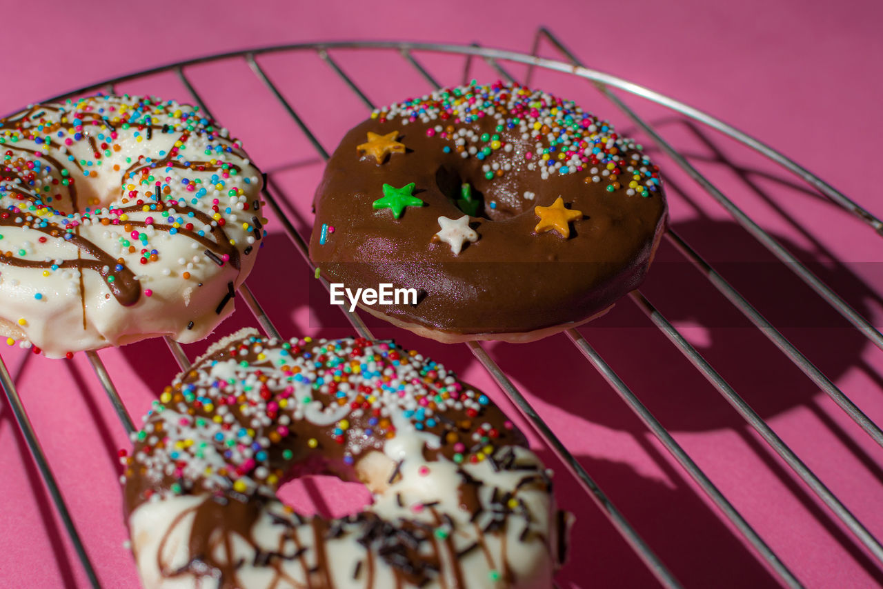 Close-up of chocolate donuts 