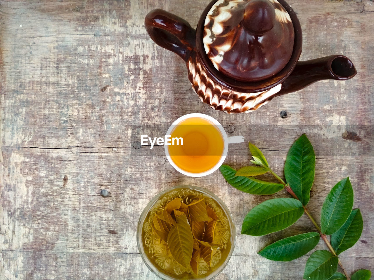 Directly above shot of guava tea on table