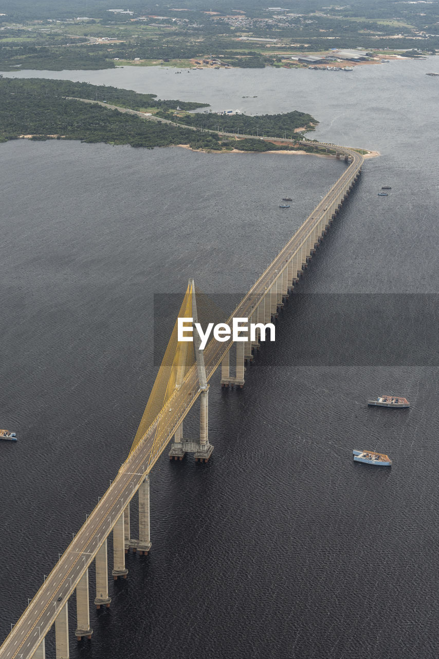 Beautiful aerial view to long new bridge in the city of manaus