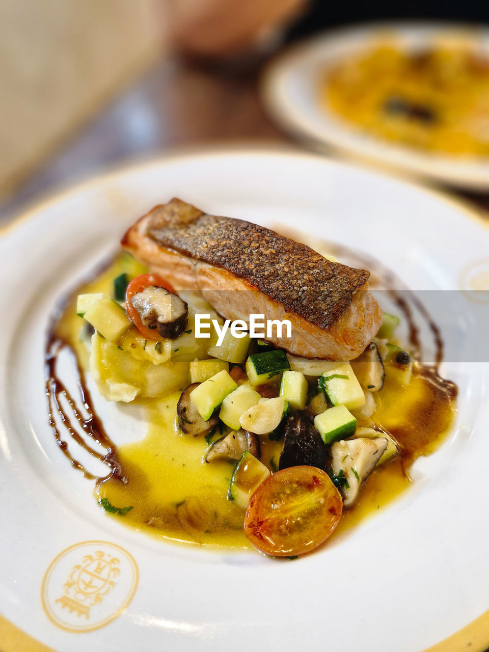 close-up of food served in plate on table