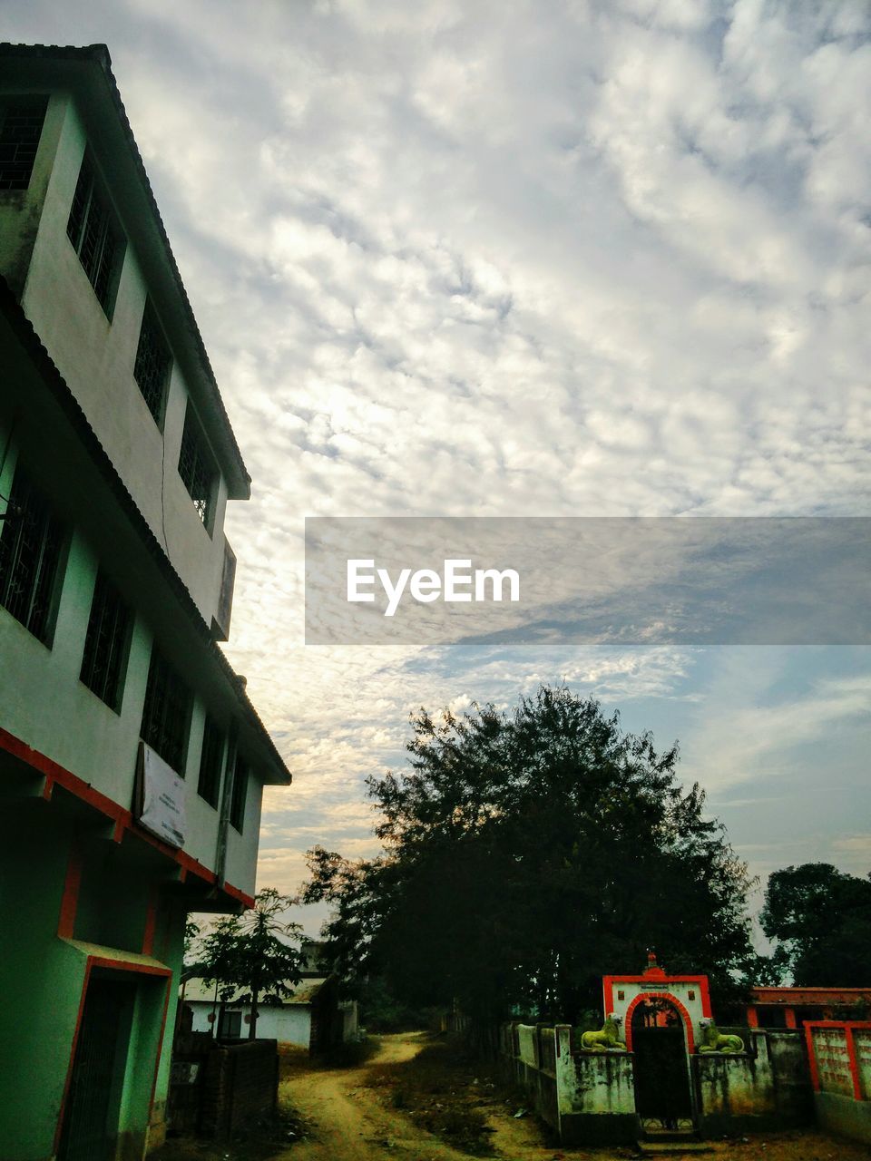 TREES AND BUILDINGS AGAINST SKY