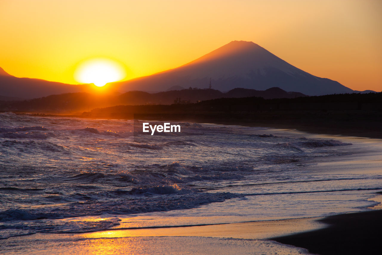 Scenic view of sea against sky during sunset