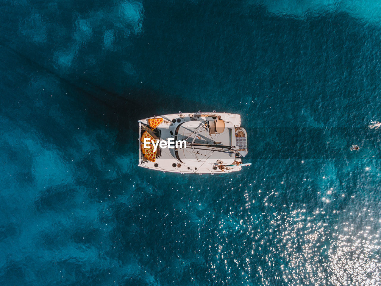 Drone view of yacht in sea