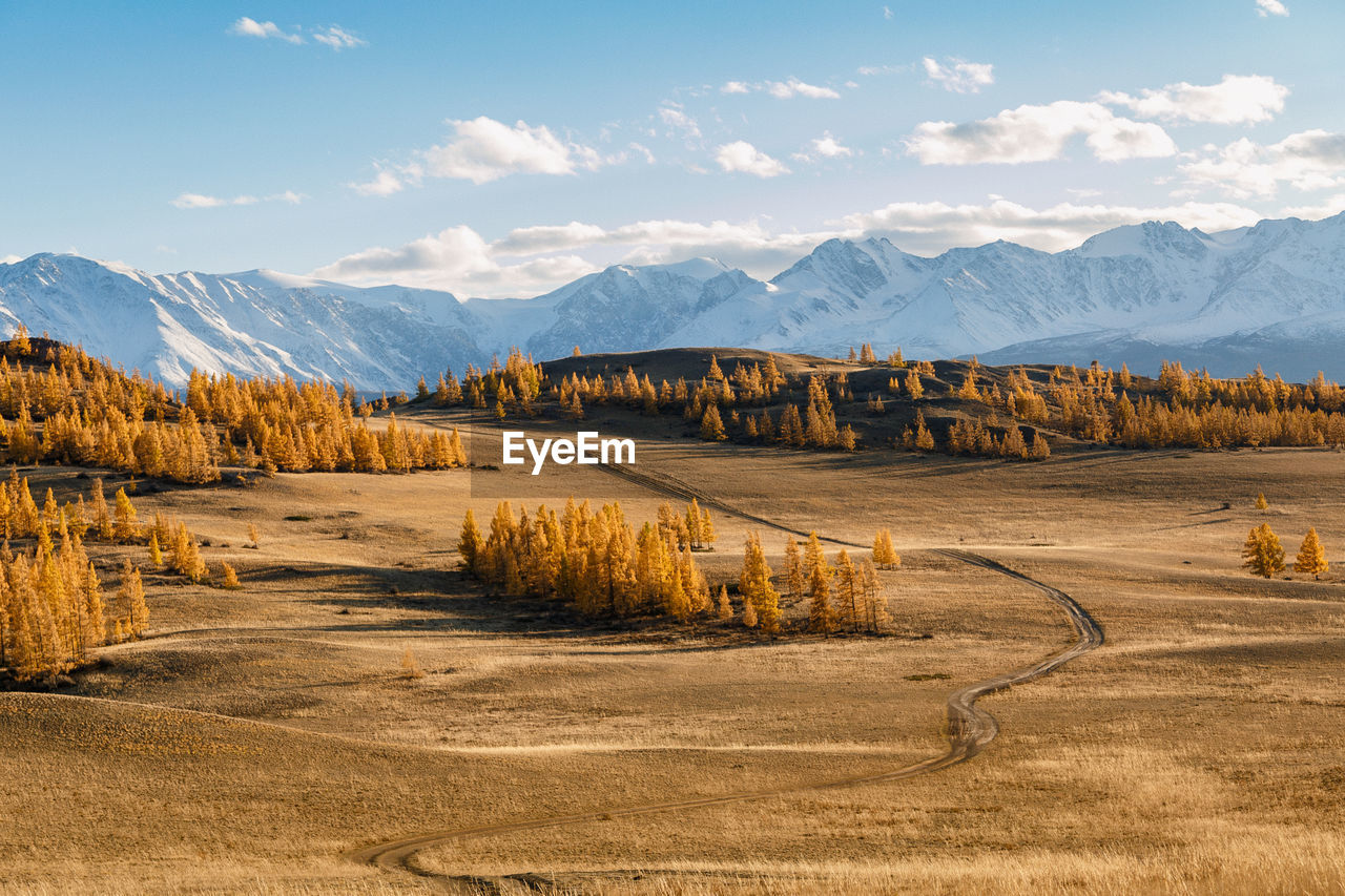 Scenic view of landscape and mountains against sky