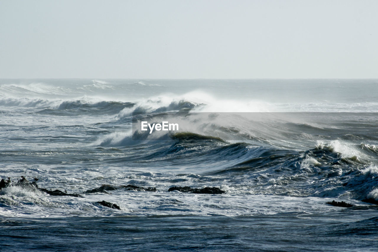 Scenic view of sea against clear sky