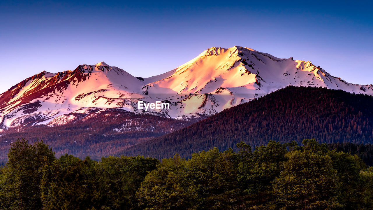 SCENIC VIEW OF SNOWCAPPED MOUNTAINS AGAINST CLEAR SKY DURING WINTER