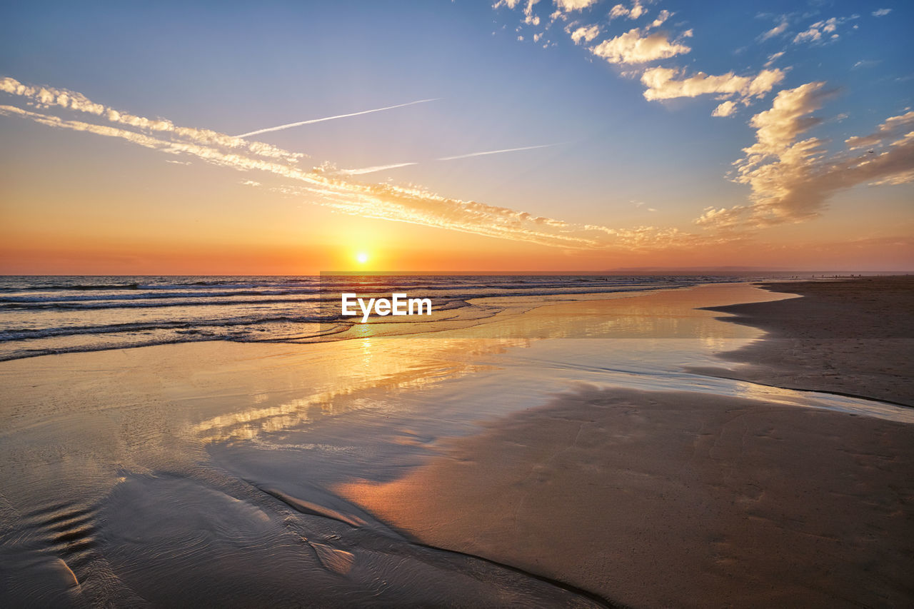 scenic view of sea at sunset