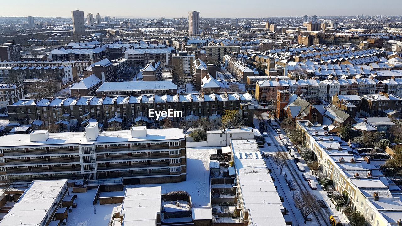 High angle view of cityscape against sky