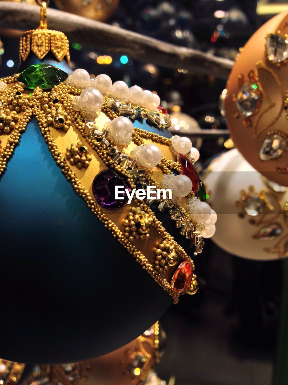 Close-up of decorations hanging on christmas tree