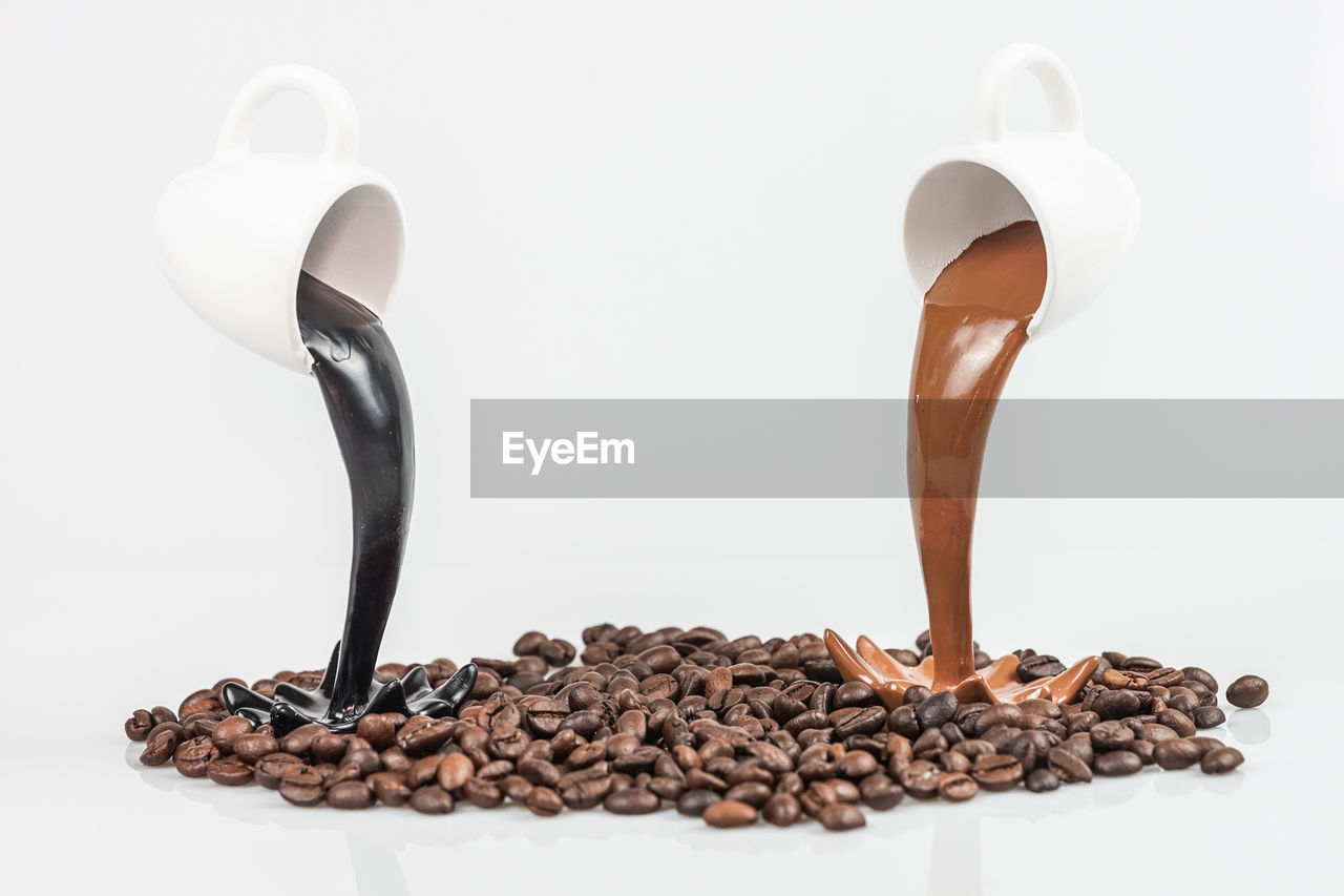 food and drink, food, roasted coffee bean, studio shot, indoors, coffee, brown, white background, no people, freshness, cup