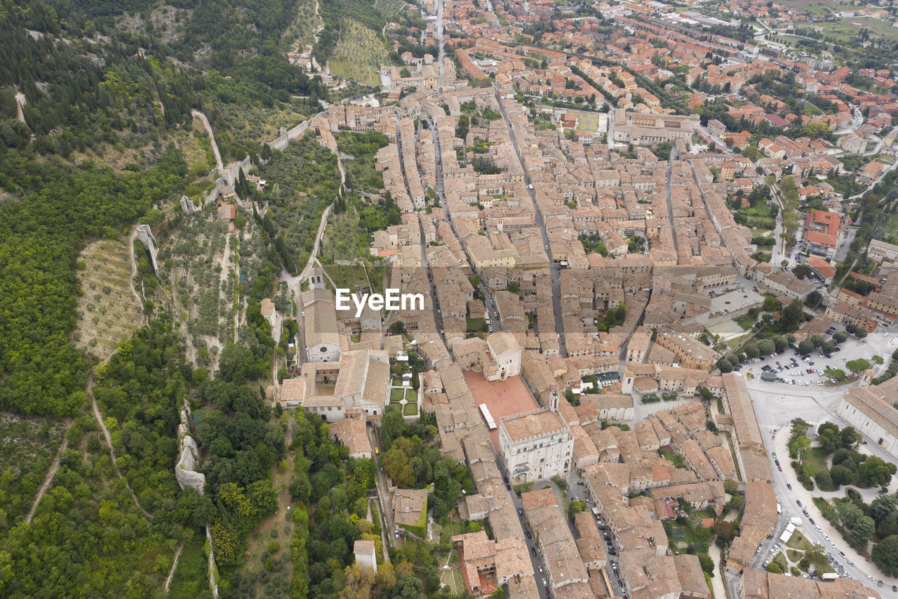 Cross aerial view of the medieval town of gubbio umbria italy