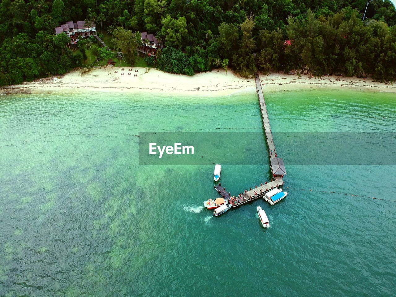 High angle view of boat in water