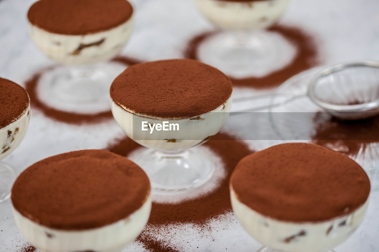 Close-up of desserts on table