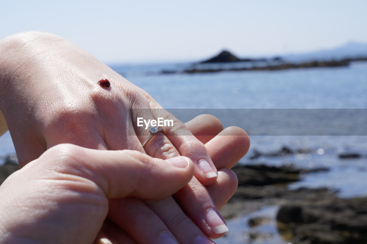 CLOSE-UP OF HANDS HOLDING SEA