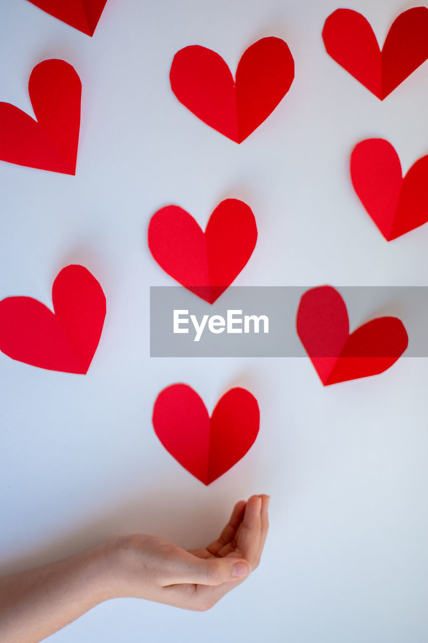 Cropped hand of woman holding heart shapes