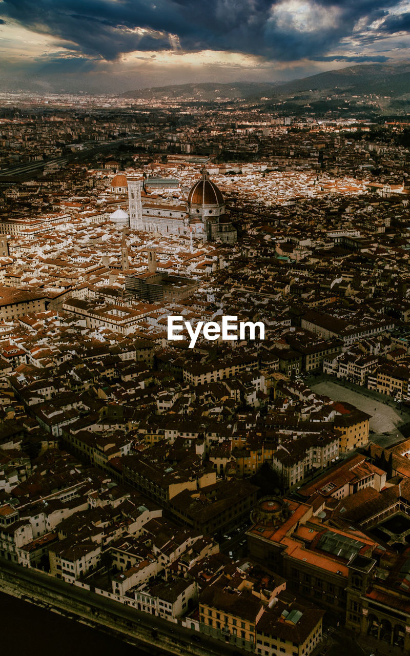 High angle view of buildings in city