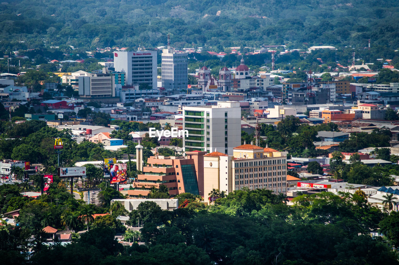 High angle view of buildings in city