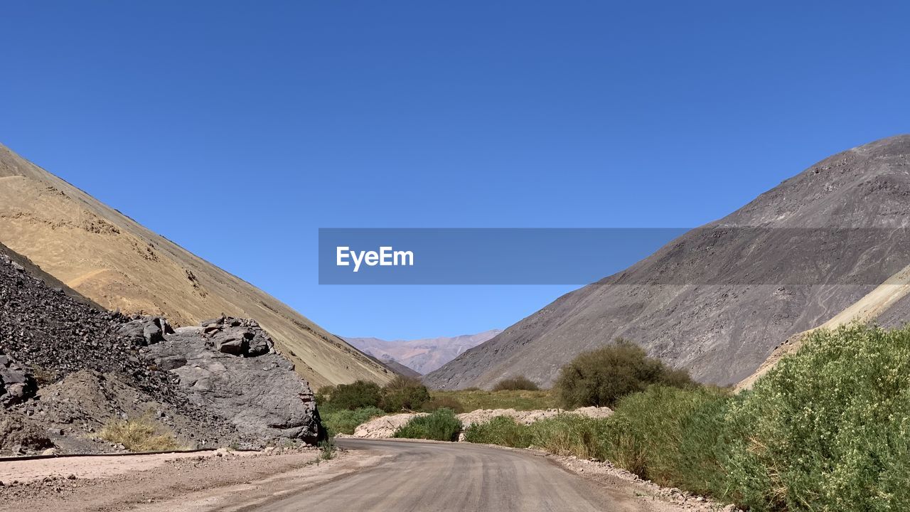 SCENIC VIEW OF ROAD AGAINST CLEAR BLUE SKY