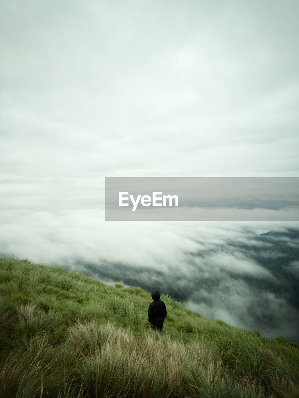 REAR VIEW OF MAN LOOKING AT SCENIC VIEW OF SKY