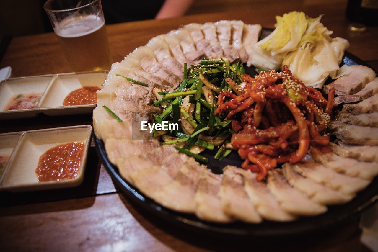 Close-up of served food in plate