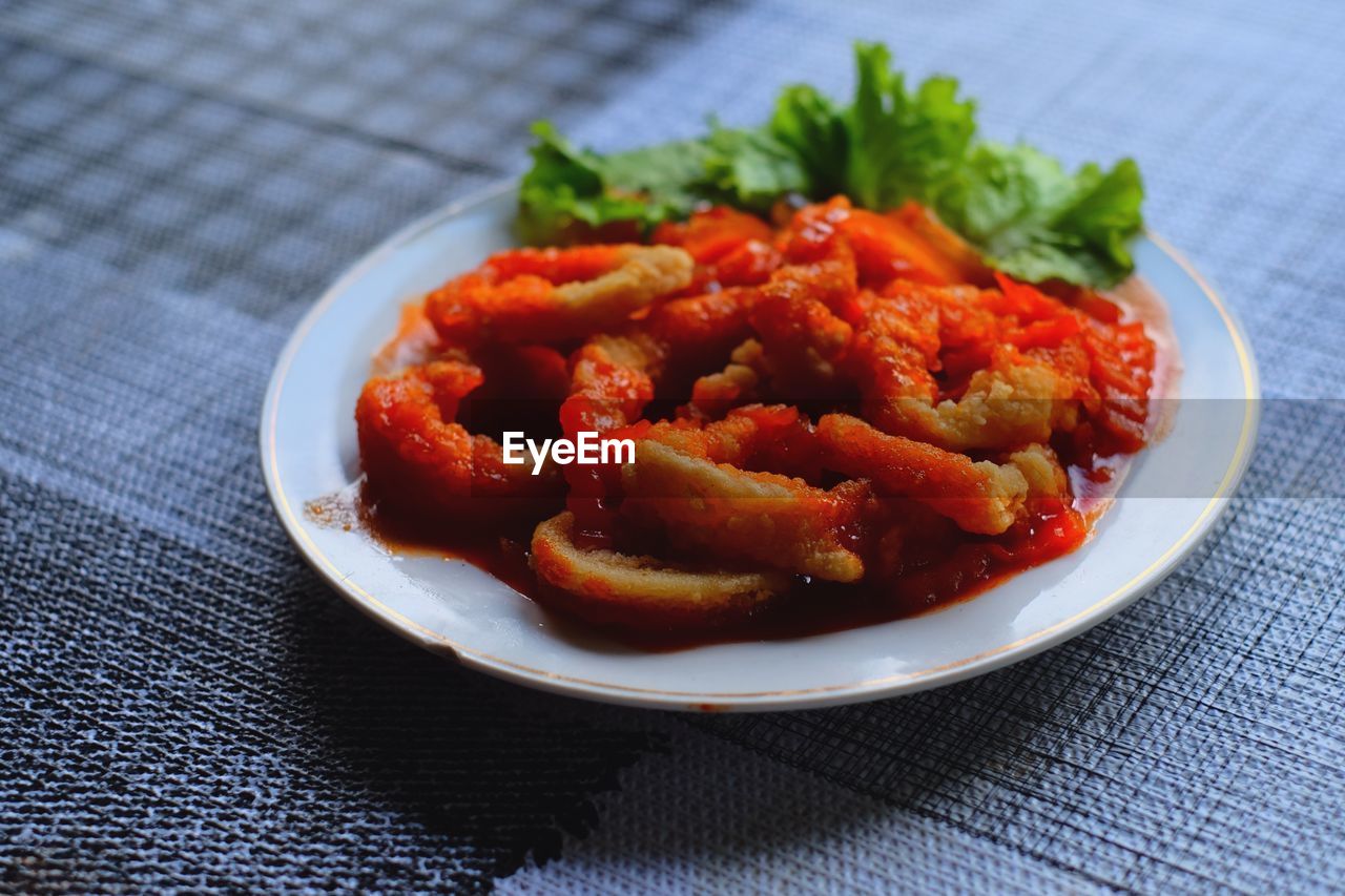 Close-up of food served in plate