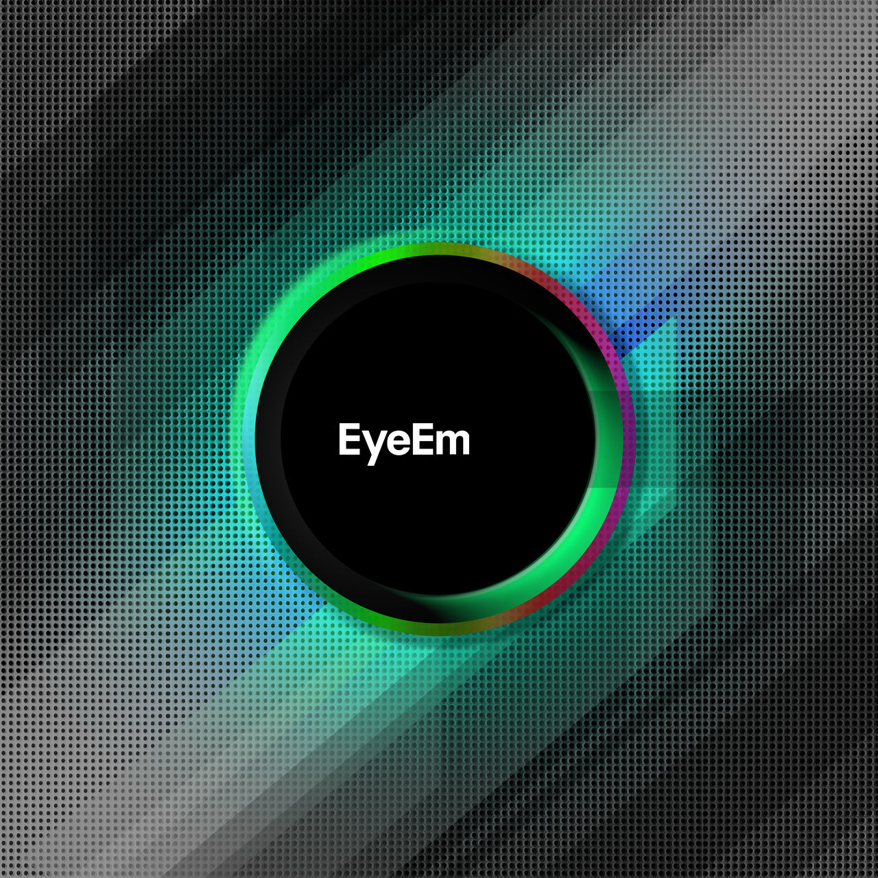 Blue spotlit perforated metal plate with the abstract black circle