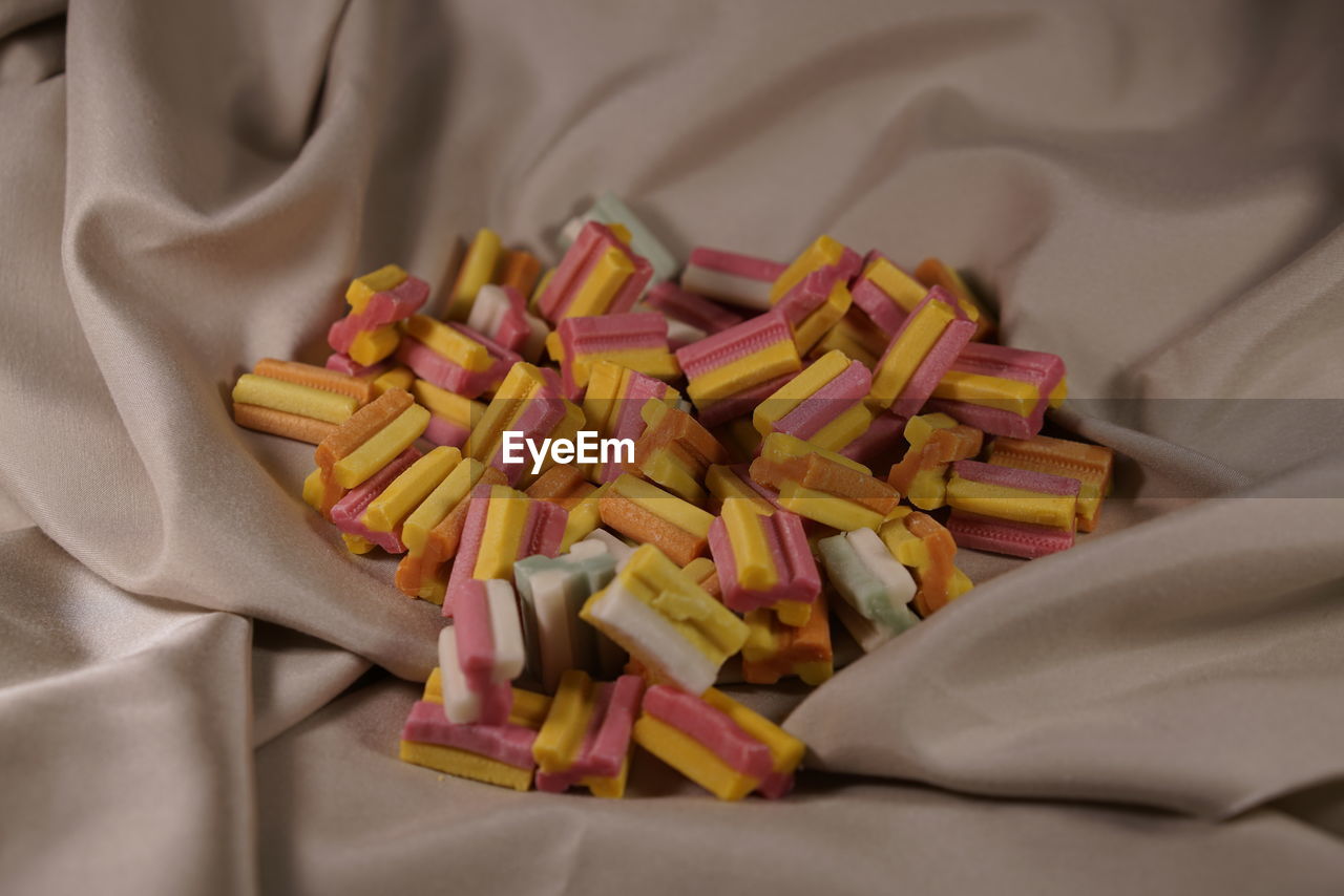 Candies on tablecloth