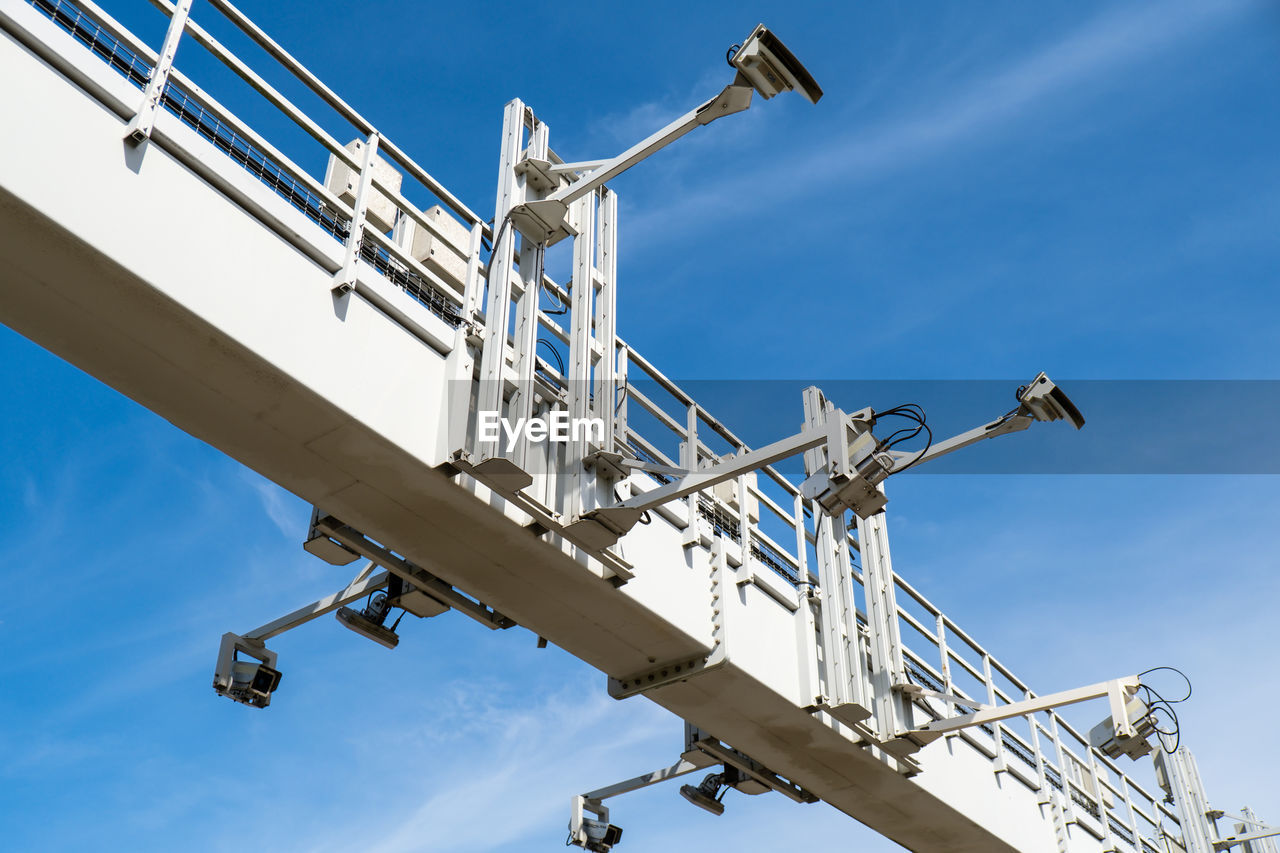 Close-up of security camera on the street. multi-angle cctv on pillar 360 degree system background