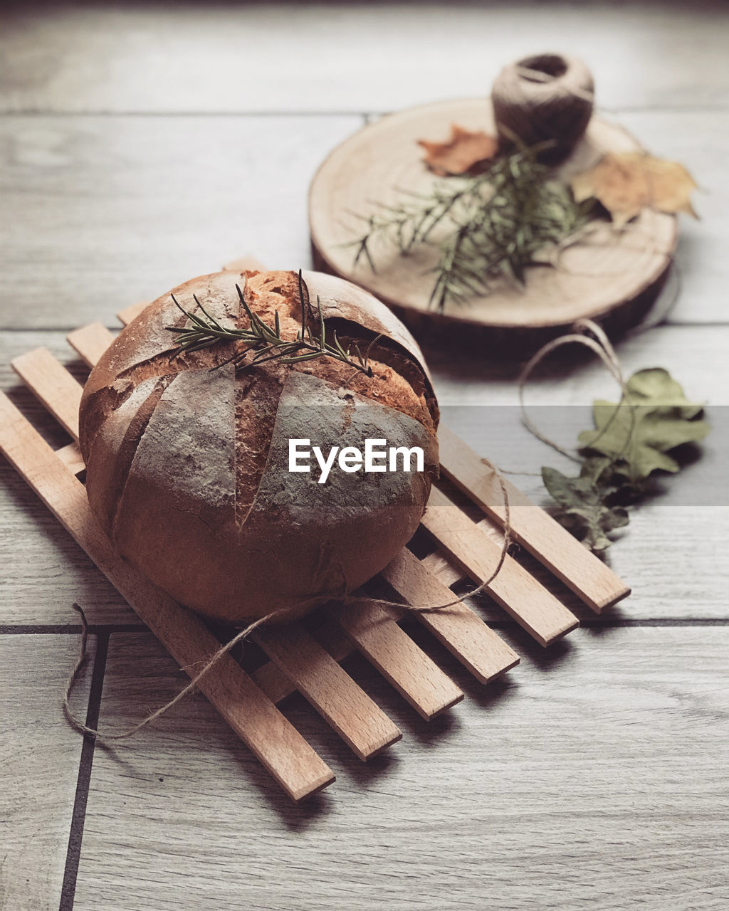 High angle view of bread on cutting board