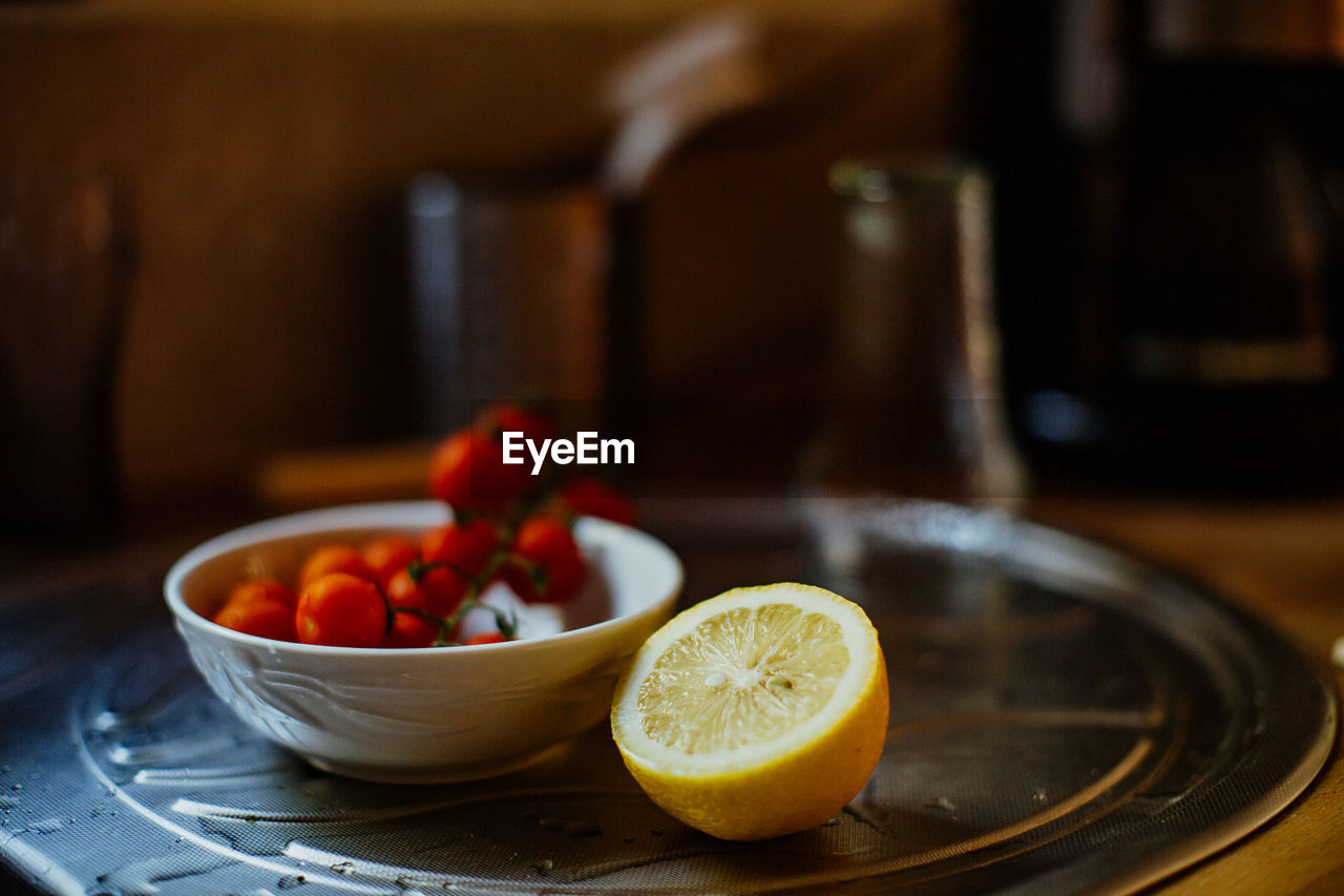 Close-up of lemon on table