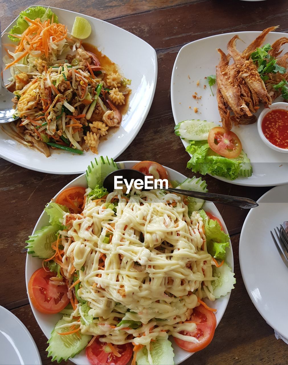 HIGH ANGLE VIEW OF FOOD SERVED IN PLATE