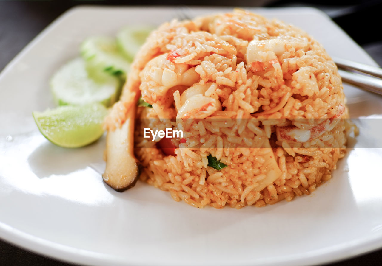 Close-up of served food in plate