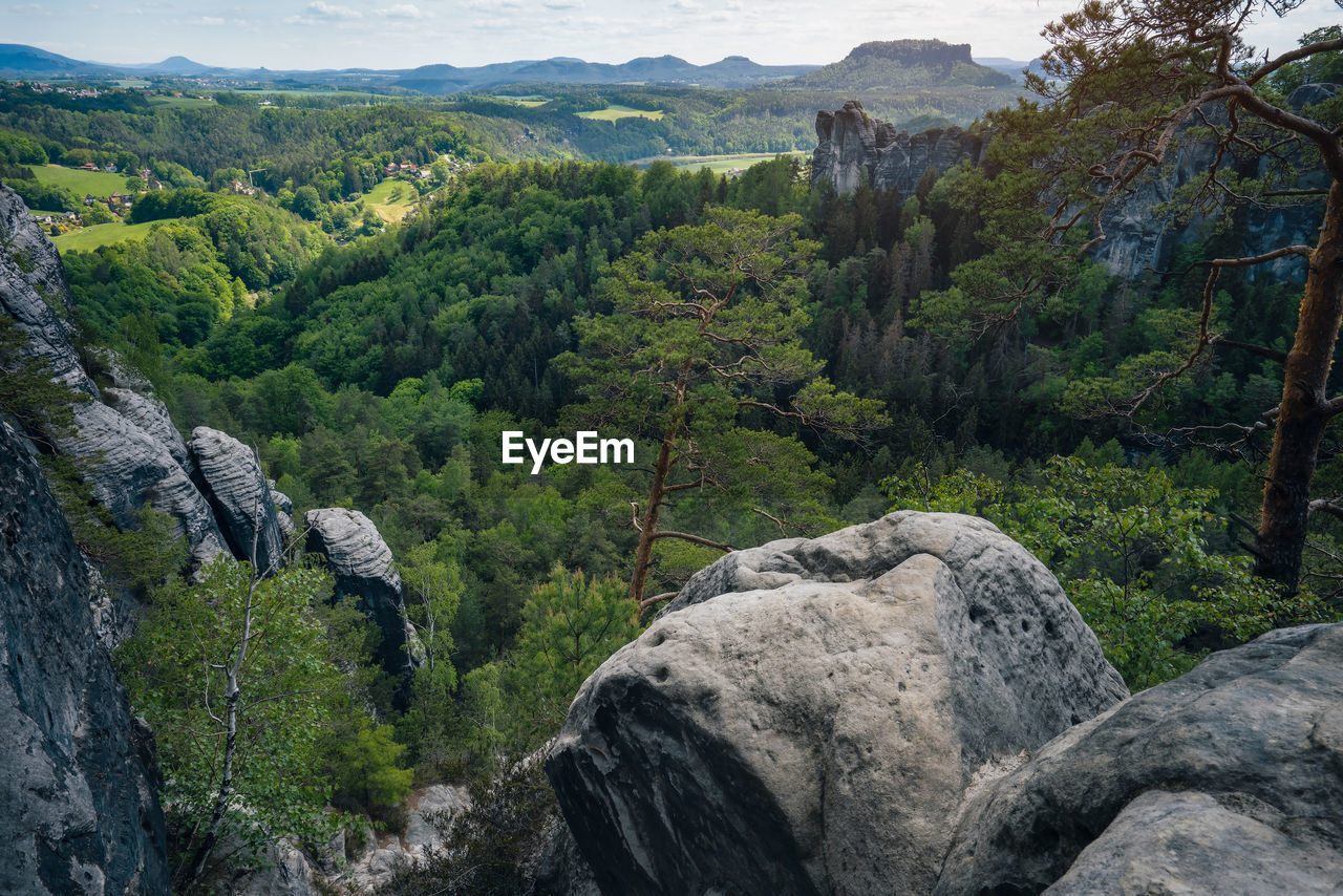 Saxony, germany. beautiful landscape of famous bastei rock formation. elbe sandstone mountains 