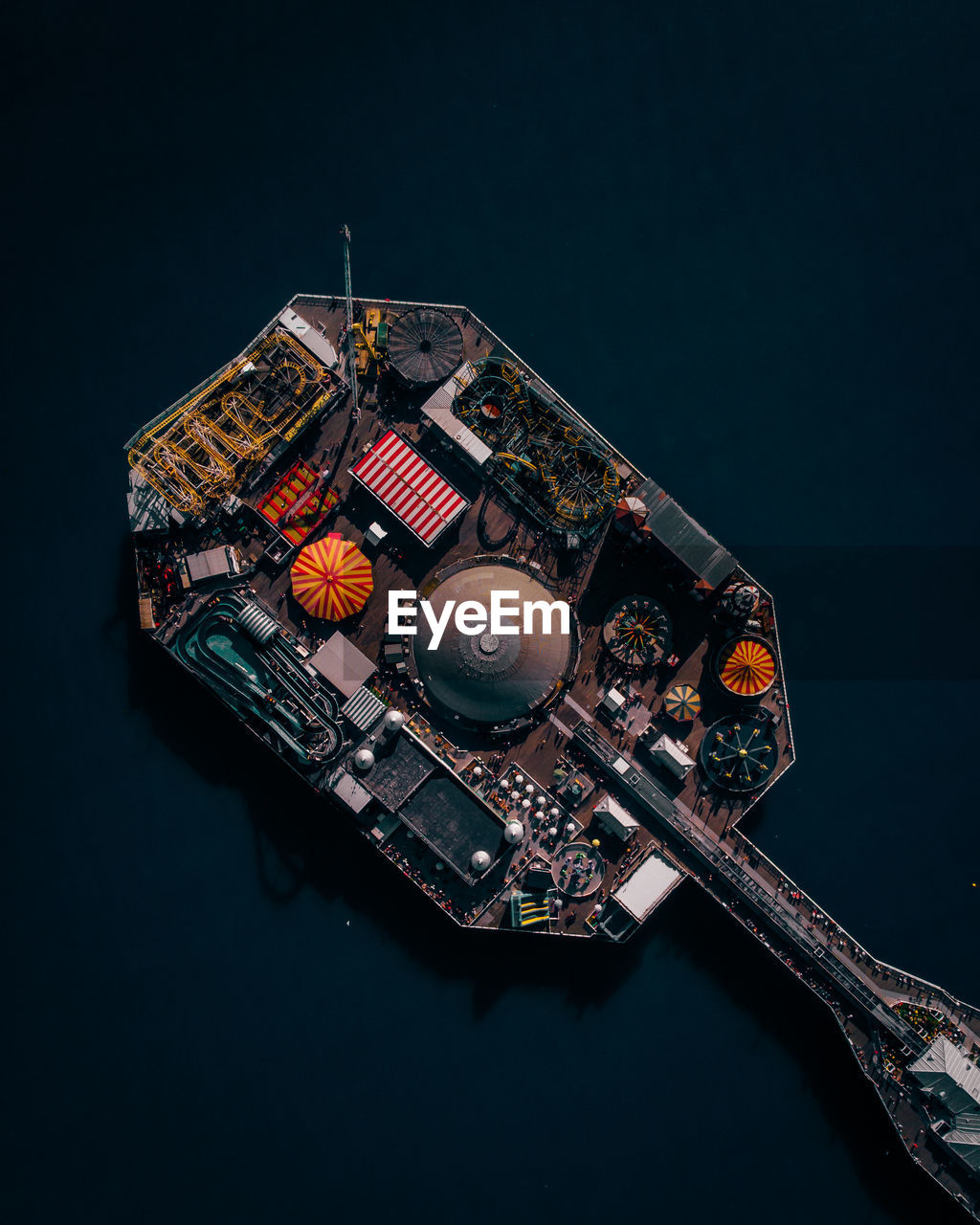 Aerial view of amusement park in sea
